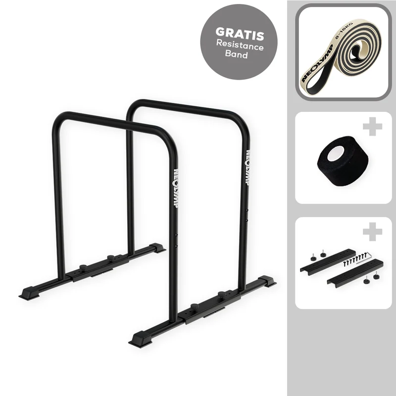 Premium Dip Barren pulverbeschichtet + Resistance-Band und Grip Tape