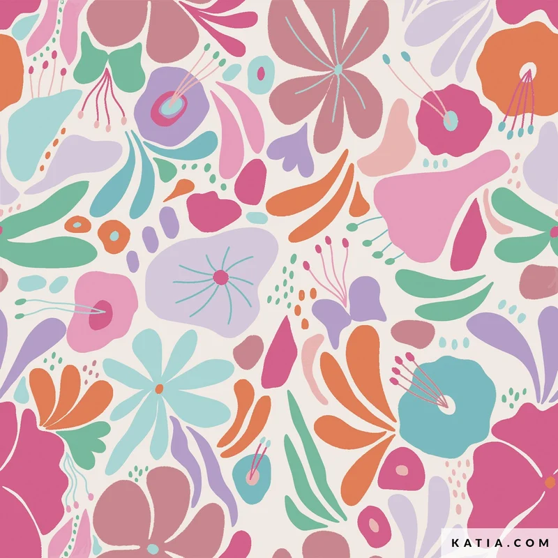 Tessuto Cotton Laminated PU Easter Flowers Katia Fabrics