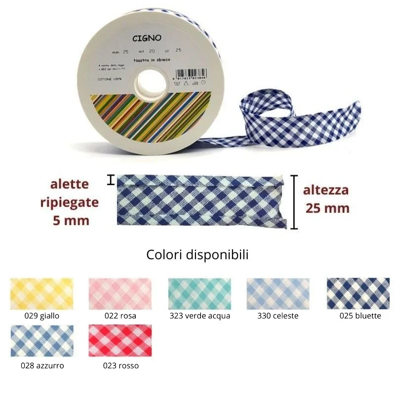 Sbieco cotone fantasia h mm 25/5/5 articolo Cigno metri 20
