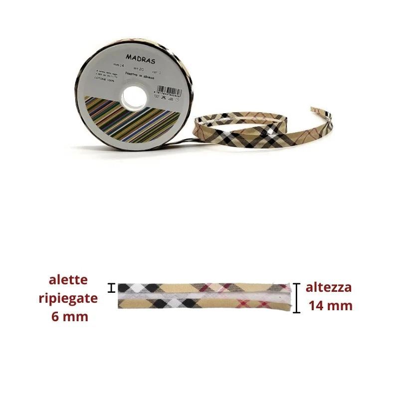 Sbieco cotone fantasia h mm 14/6/6 articolo Galles metri 15