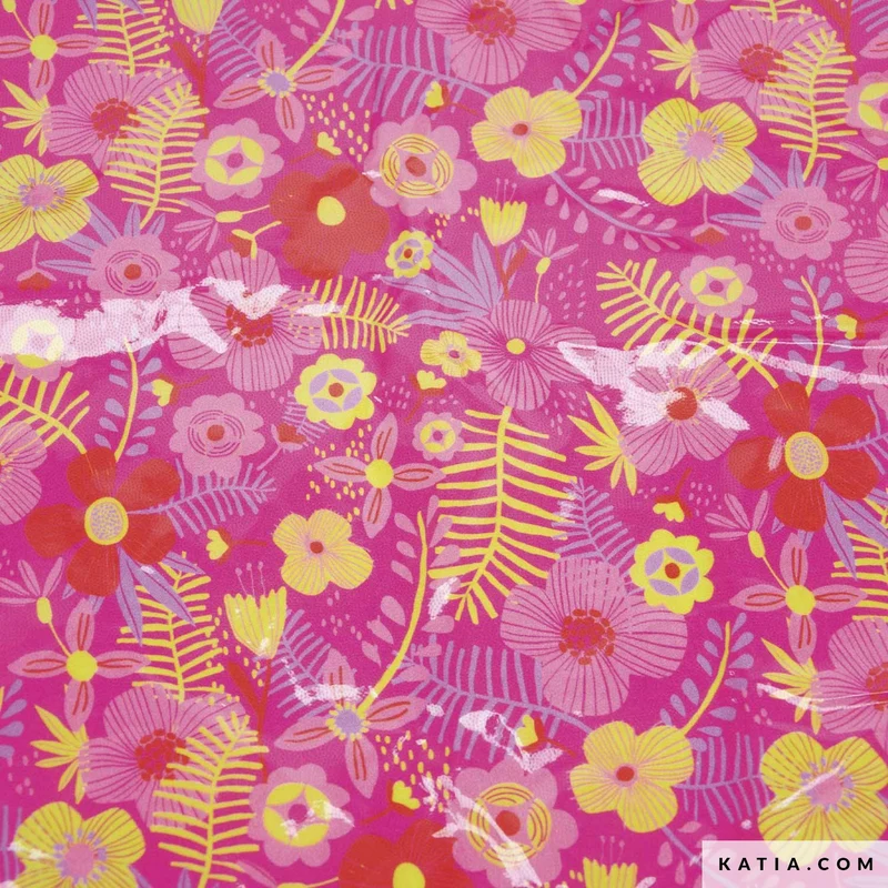 Tessuto Cotton Laminated PU Tropical Fucsia Katia Fabrics