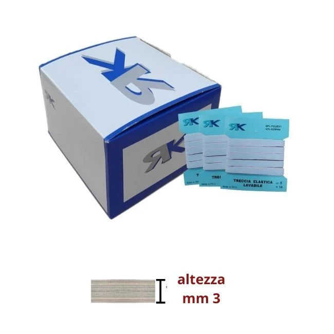 Elastico treccia lavabile h 3 mm articolo 06TL metri 5