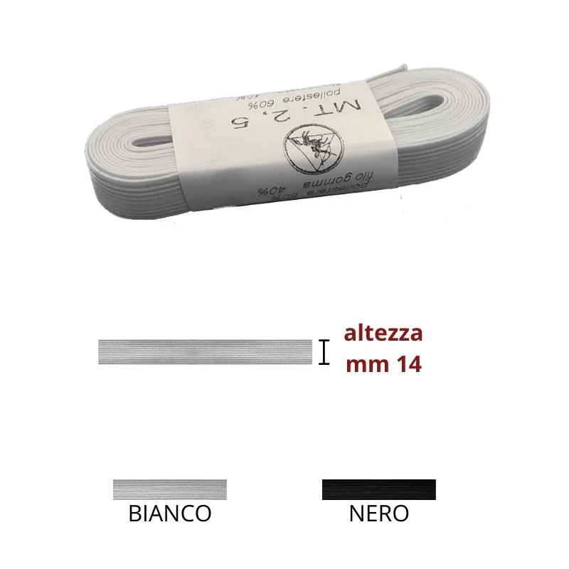 Elastico treccia h mm 14 articolo N 20 metri 2,5