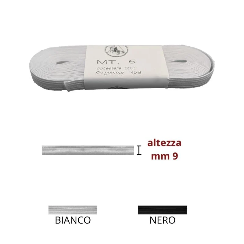 Elastico treccia h mm 9 articolo N 14 metri 5
