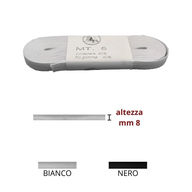 Elastico treccia h mm 8 articolo N 12 metri 5