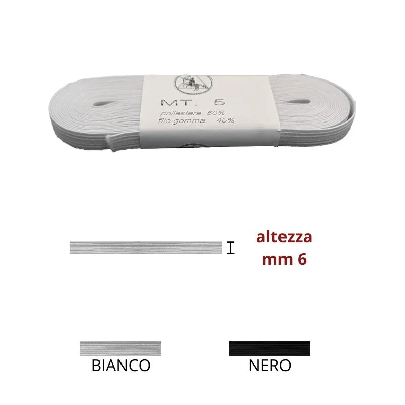 Elastico treccia h mm 6 articolo N 10 metri 5