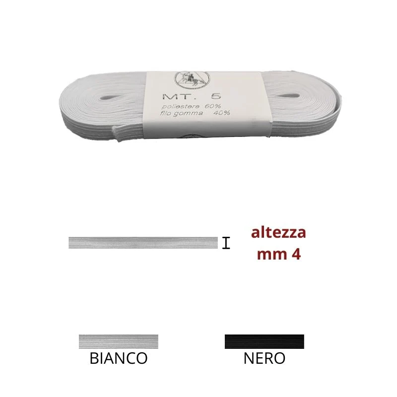 Elastico treccia h mm 4 articolo N 8 metri 5