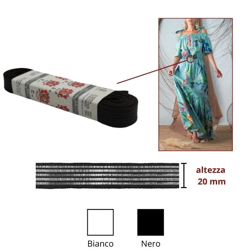 Elastico retinato h mm 20 articolo 1200/20 metri 10