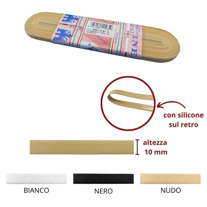 Elastico rasato h mm 10 silicone interno articolo 9097/10 metri 10