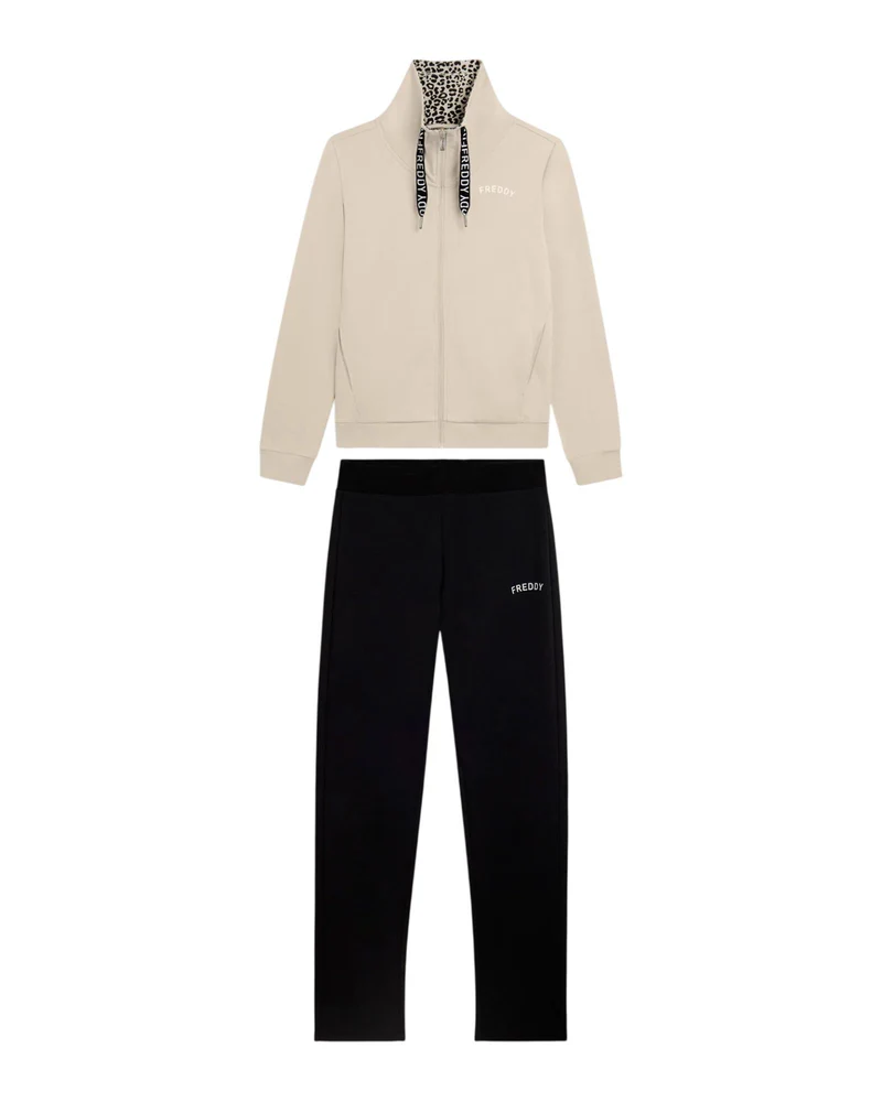 Tuta con Zip e Collo Alto con Interno Animalier - Whitecap Gray / Black