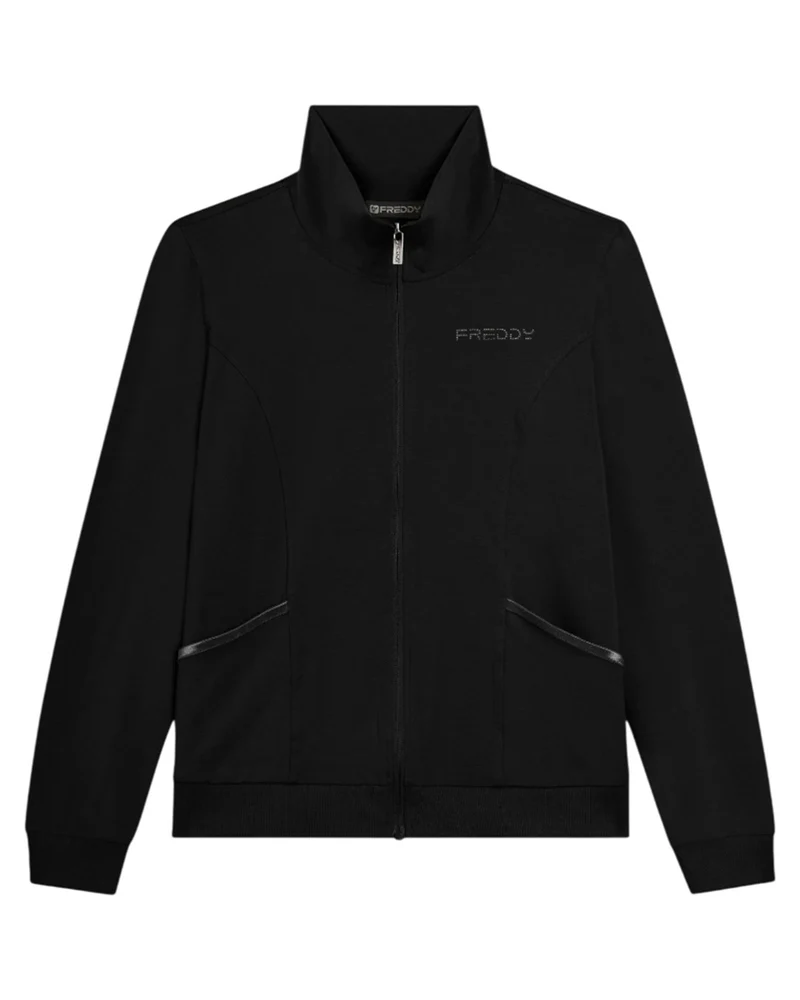 Felpa con Zip e Collo Alto - Black