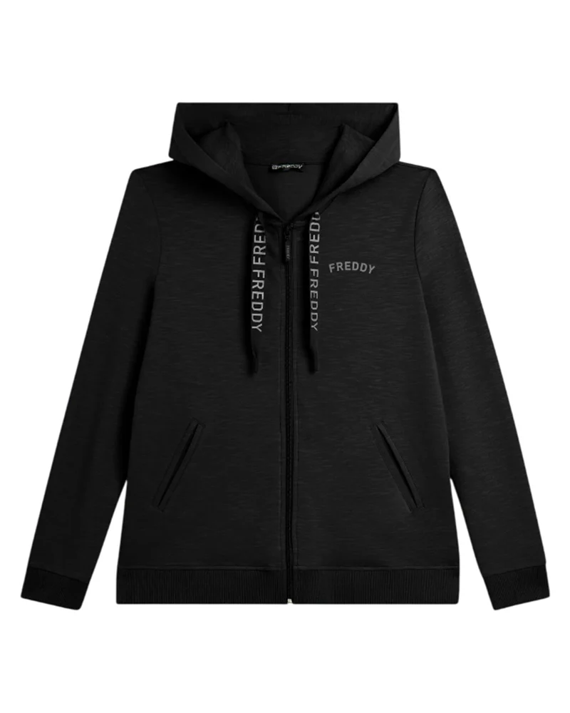 Felpa Flamed con Cappuccio e Zip - Black