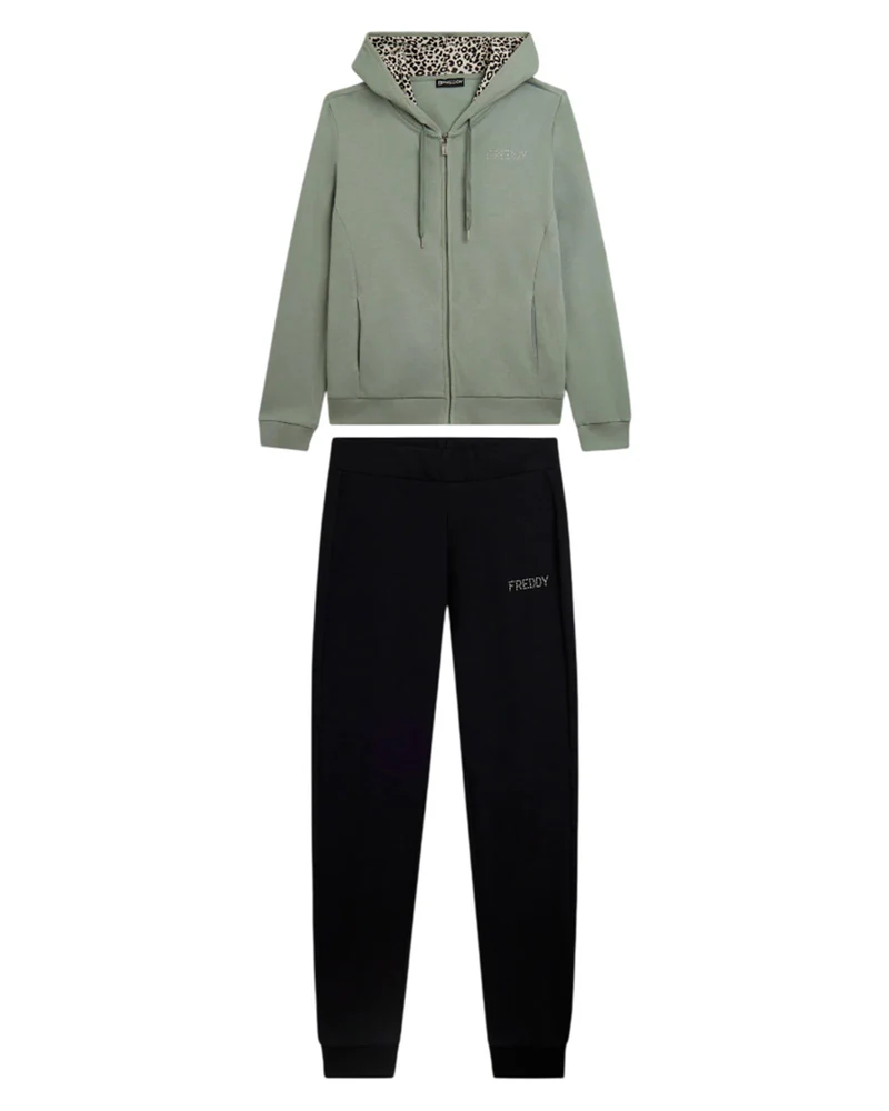 Tracksuit Fz con Zip e Cappuccio Animalier - Iceberg Green-Black