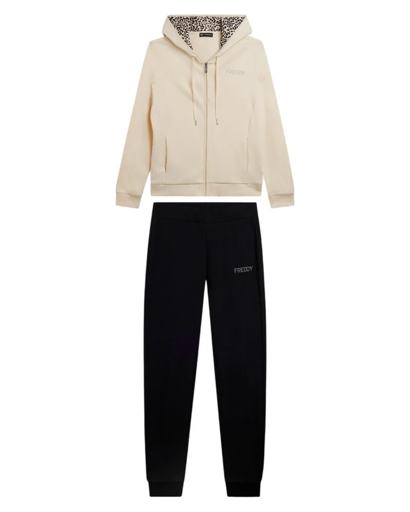 Tracksuit Fz con Zip e Cappuccio Animalier - Whitecap Gray-Black