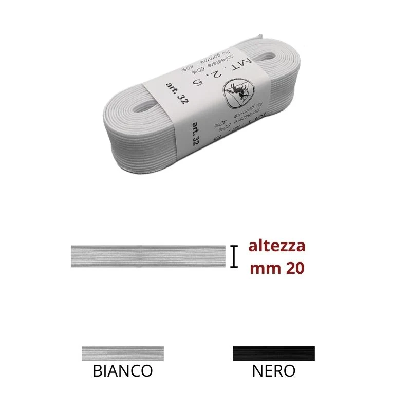 Elastico treccia h mm 20 articolo N 28 metri 2,5
