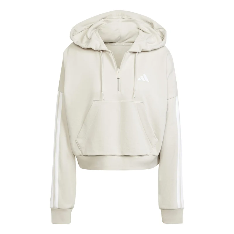 Felpa con cappuccio Essentials 3-Stripes French Terry Quarter-Zip - Beige / White