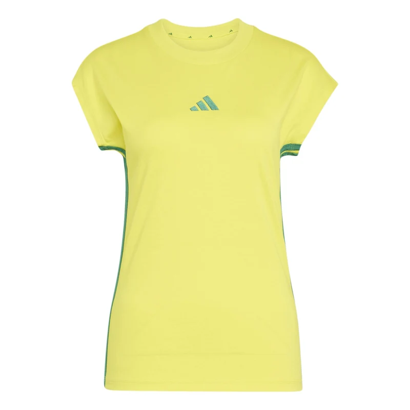 T-Shirt Simple Mesh Essentials a Tre Righe - Giallo Brillante / Verde Intenso