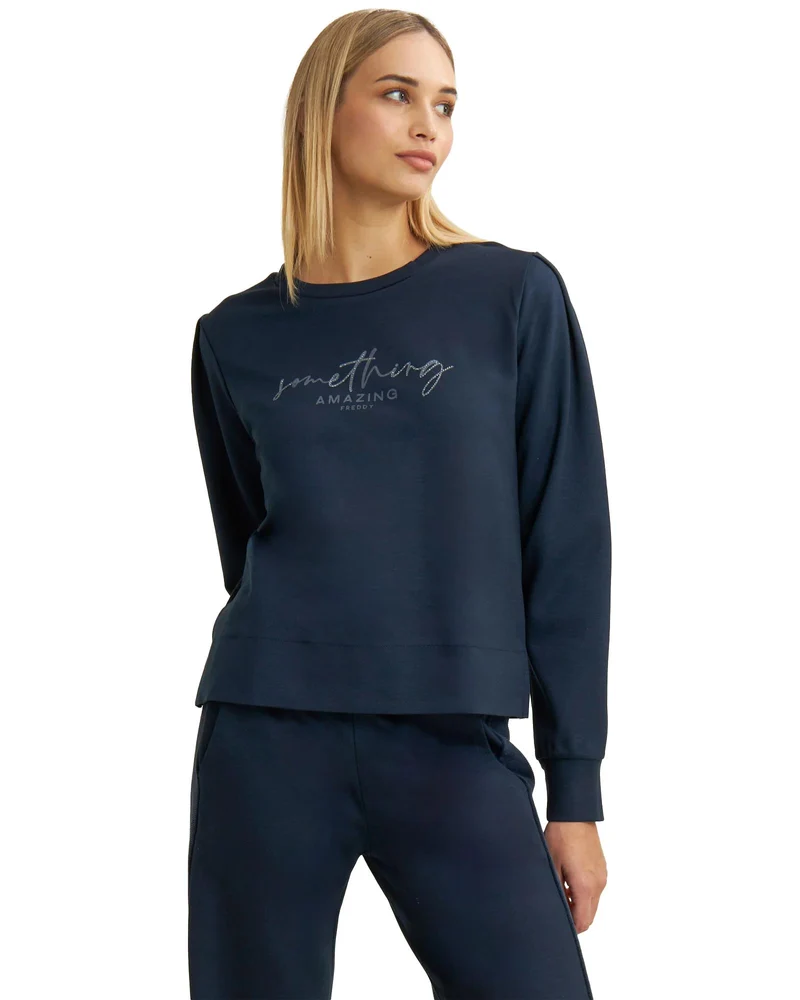 Felpa Girocollo Con Strass Donna