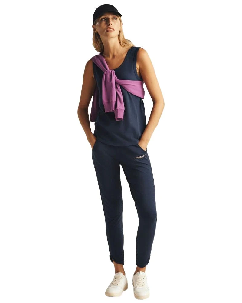 Pantaloni Donna Slim Fit In Jersey Con Spacco Sul Fondo